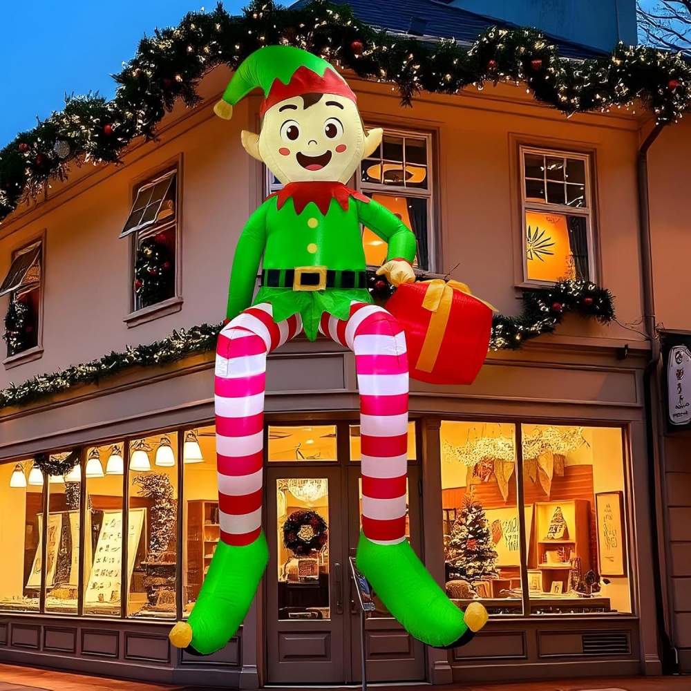 Outdoor Lighting Effects - 8FT Noel Şişme Oturan Elf Dekorasyon